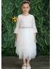 Bell Sleeves Ivory Uneven Skirt Flower Girl Dress